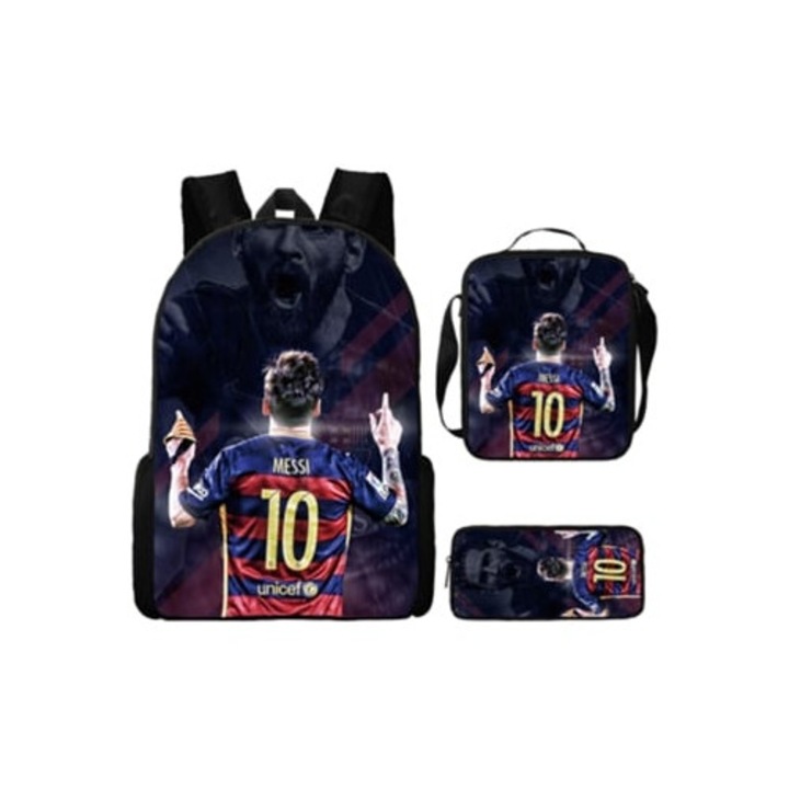 Ghiozdan scolar set 3 piese, Lionel Messi, multicolor
