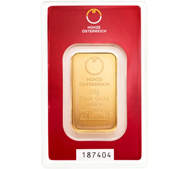 Lingou Aur, Austrian Mint (Münze Österreich) 20 grame, puritate 999, 9 ‰, 24k