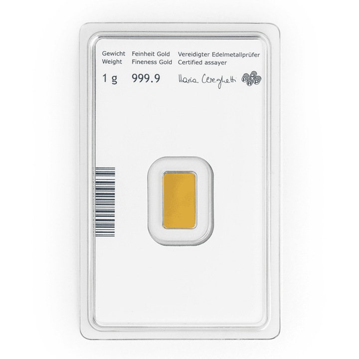 Lingou Aur, Austrian Mint (Münze Österreich) 1 gram, puritate 999, 9 ‰, 24k