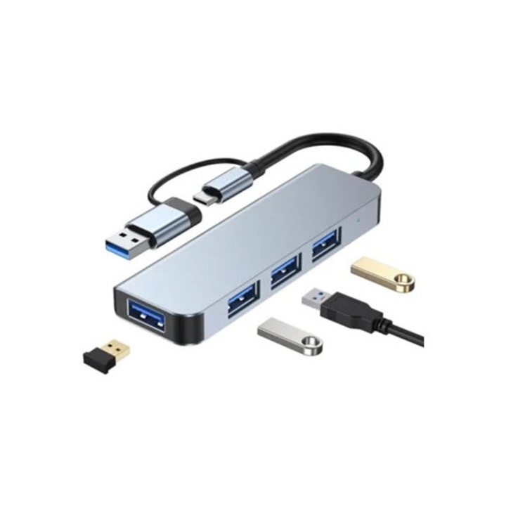 USB 3.0 Type C Hub, 4 portos, hordozható adapter, asztali számítógéphez, laptophoz, Xboxhoz, kis méretű