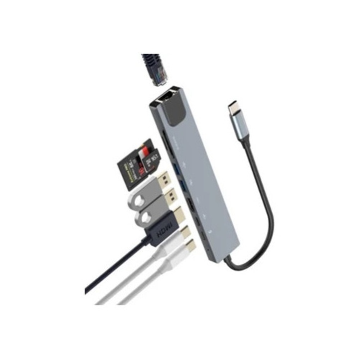 USB C Hub 8 az 1-ben iPhone 15 Pro Max és iPad készülékekhez, HDMI, Ethernet, TF/SD olvasó