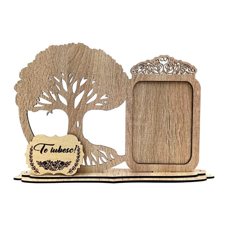 Blank Rama foto Inima si copacul vietii cu mesaj standard pentru Sotie/Mama/Prietena "Te Iubesc!", cadou personalizat – 30x18 cm, sonoma