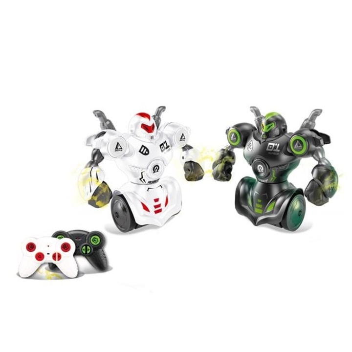 Set 2 Roboti Interactivi cu Sunet si Lumina, Telecomanda si Miscari de Lupta – CasaShop®