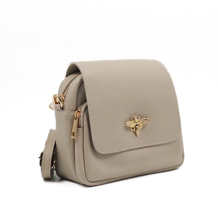 Poseta Piele Simone - Bej, Geanta Casual din Piele Naturala, Geanta, Genti