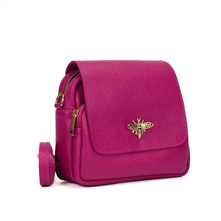 Poseta Piele Simone, Posete Fagaras, geanta casual din piele naturala, fucsia, 22x10x18cm