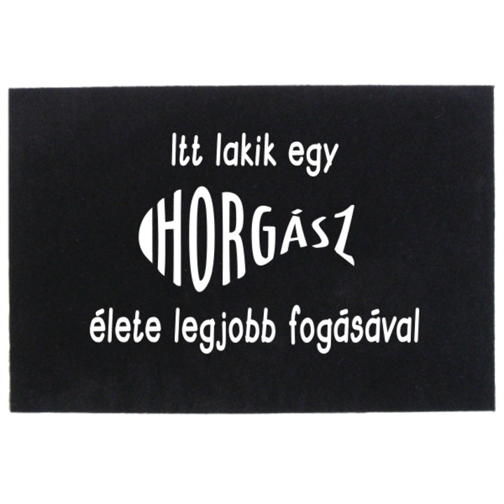 Itt lakik egy horgász lábtörlő, fekete, 60x40 cm