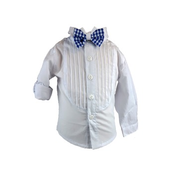 Camasa alba, elganta, cu papion in carouri Camasa alba, elganta, cu papion in carouri