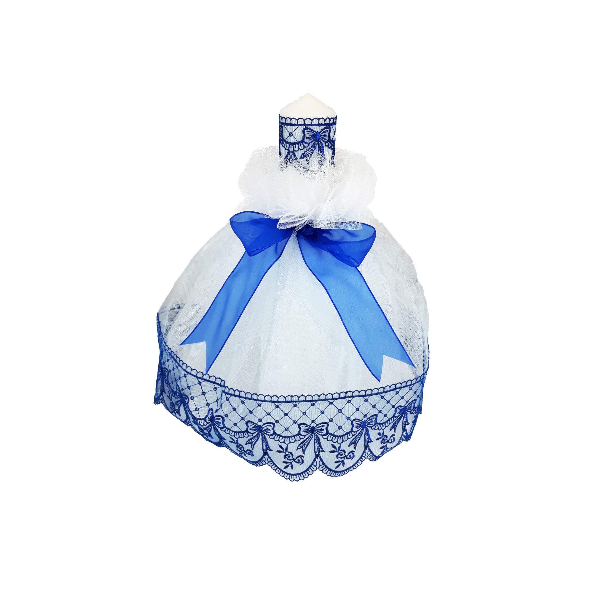 Lumanare botez cu dantela bleumarin