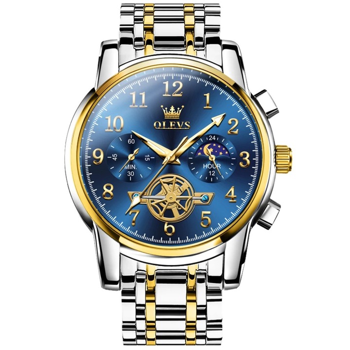Férfi karóra Olevs kvarc kronográf analóg világító mutatók dátum acél
