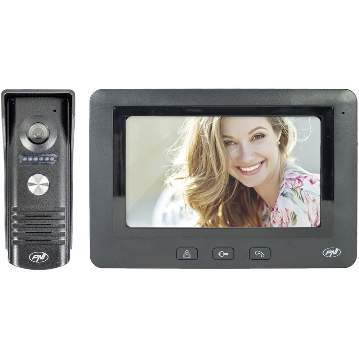 Interfon video PNI DF930 cu 1 monitor, ecran LCD 7 inch, 800x480, iesire yala electromagnetica, negru
