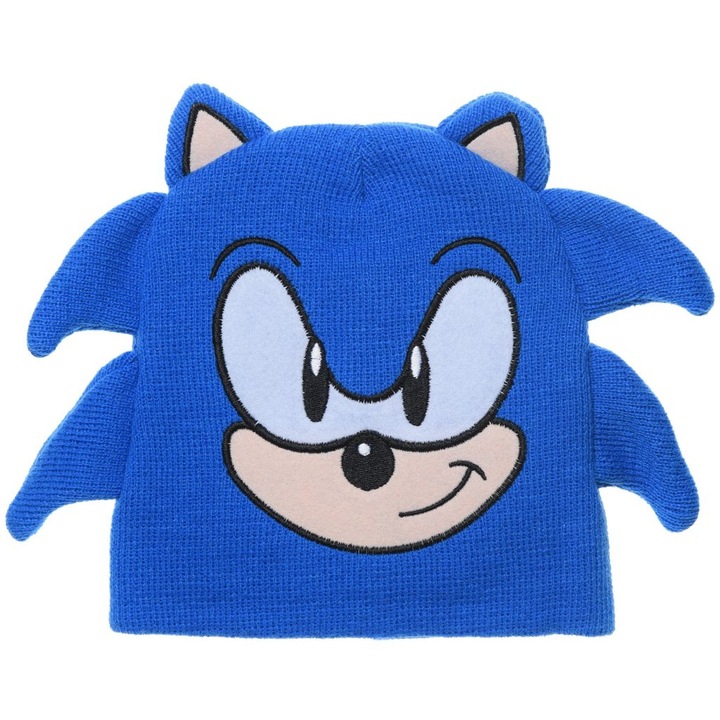 Színes téli sapka gyerekeknek, Sonic a Sündisznó, 3D, akrilszál, kék, 52 cm-es méret