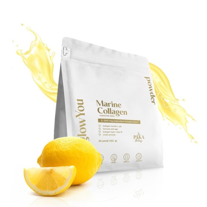 Pudra de colagen marin Paka Natury 5000 mg, 180 g, 30 portii, aroma de lamaie
