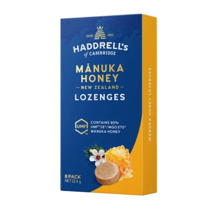 Pastile de supt cu miere Manuka MGO570+, Haddrell’s, 22,4 g, naturale, fara coloranti artificiali