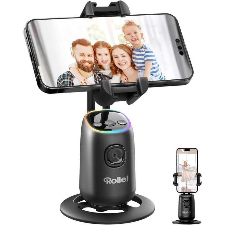 Trepied Rollei Easy Creator Desktop, AI Tracking, Detectare faciala, stabilizator 360, baterie incorporata, Negru