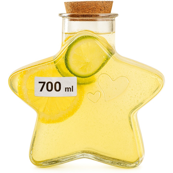 Прозрачна стъклена бутилка с коркова тапа, 700 мл, комплект за подаръци и декорация