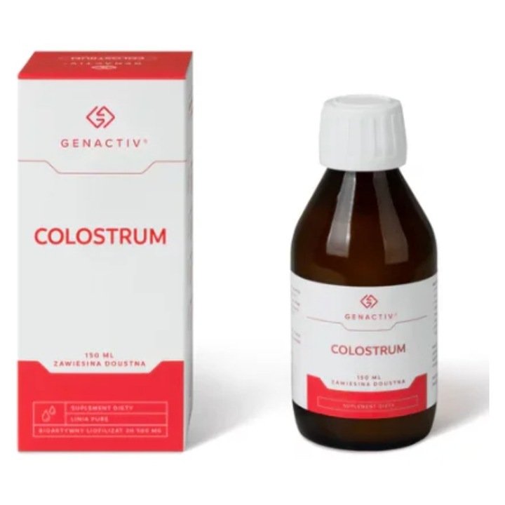 Genactiv Colostrum 150 ml, liofilizat colostrum bovinum, 500 mg, pentru adulti si copii de la 3 ani