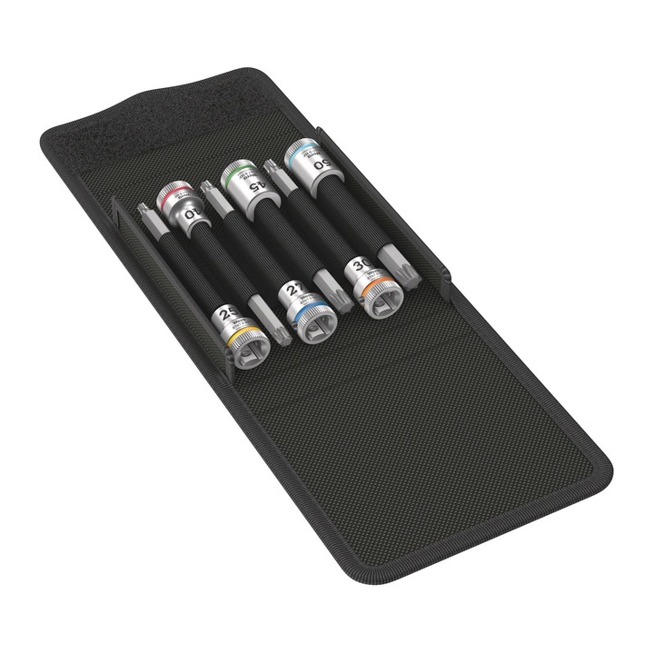 Trusa scule cu clichet cu functie de retinere Wera 8767 B TORX HF 1 Zyklop 3/8″ cu 6 piese si husa textila