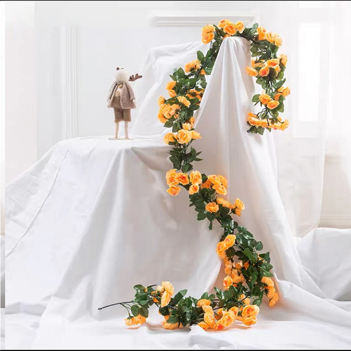 Ghirlanda Trandafiri Artificiali Feicaeesa® - 1.8m Galben, Pentru Decor Pereti, Nunti, Camere
