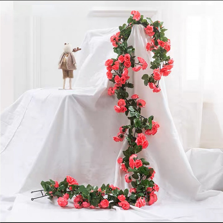 Ghirlanda Trandafiri Artificiali Feicaeesa® - 1.8m Roz inchis, Pentru Decor Pereti, Nunti, Camere