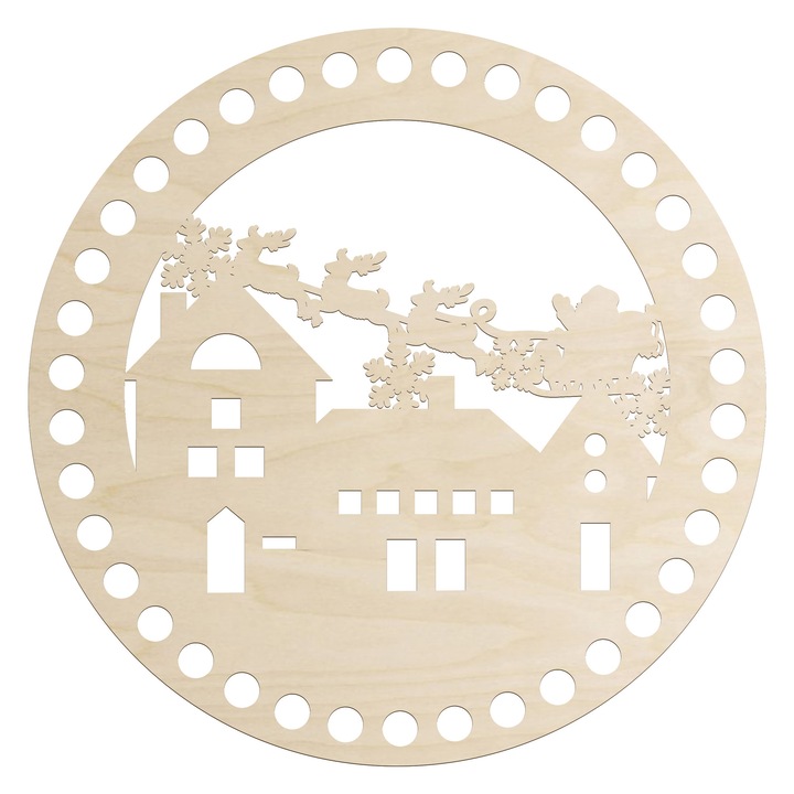 Fából készült alap 20cm karácsonyi kosárhoz, SMX Design, ünnepi motívumokkal, natúr, 3mm