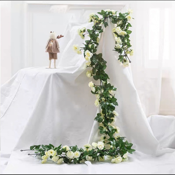 Ghirlanda Trandafiri Artificiali Feicaeesa® - 1.8m Alb, Pentru Decor Pereti, Nunti, Camere