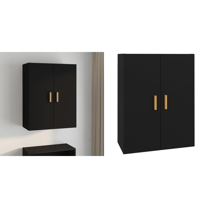 Dulap de perete suspendat, negru, 69, 5x34x90 cm, 3 compartimente, lemn compozit