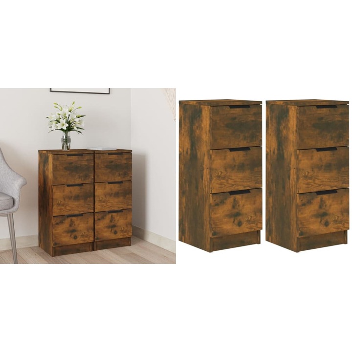 Set 2 Dulapuri, stejar fumuriu, 30x30x70 cm, lemn prelucrat