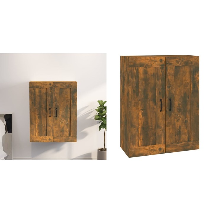 Dulap de perete suspendat, stejar fumuriu, 3 compartimente, 69, 5x32, 5x90 cm