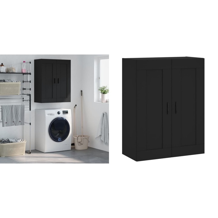 Dulap montat pe perete, negru, 69, 5x34x90 cm, lemn compozit
