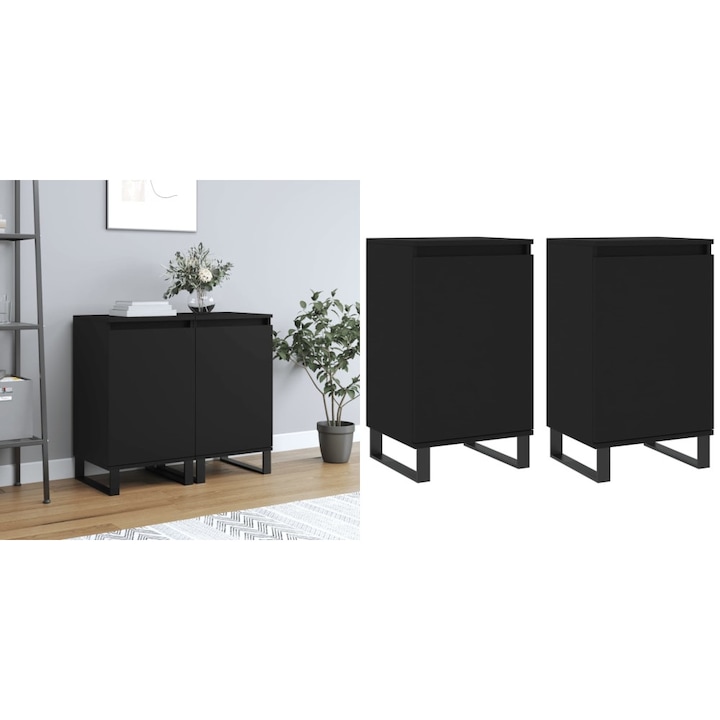 Set dulapuri, negru, 40x35x70 cm, lemn prelucrat