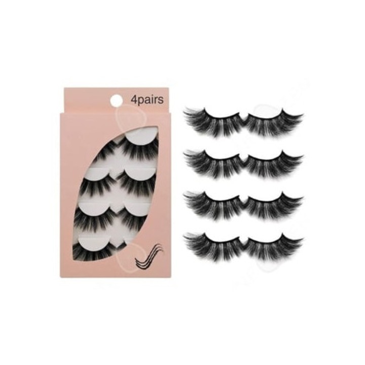 Gene false 4 perechi naturale ultra subtiri handmade negre reutilizabile cu cleste si lipici Confozen