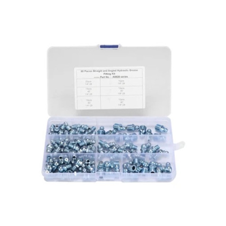 Set 80 bucati duze indoite si drepte 1/8 inch 28 45, hexagonale, zincate albastru