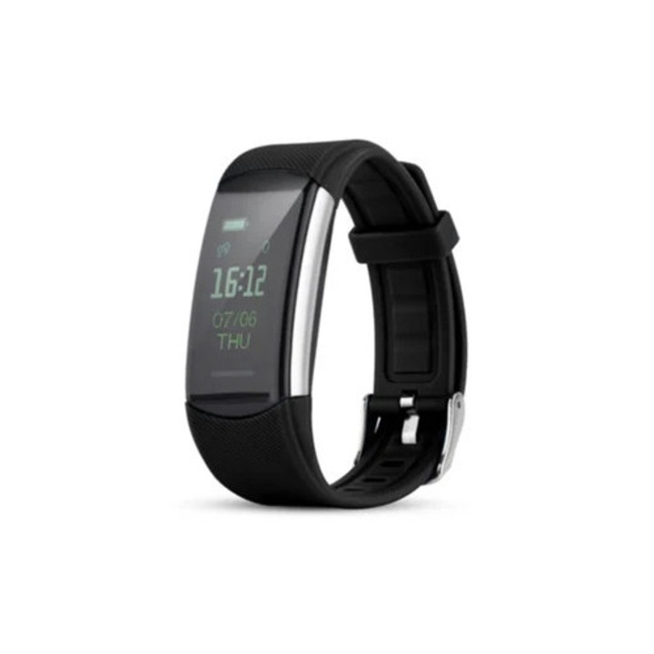 Fitness karkötő, pulzusmérő, lépésszámláló, fekete