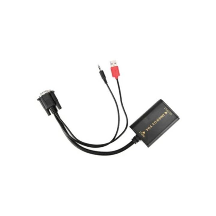 Преносим мини HDMI към VGA конвертор с аудио USB 3W 5V, черен