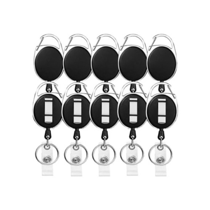 Set brelocuri retractabile pentru ecusoane, multicolor, 10 bucati
