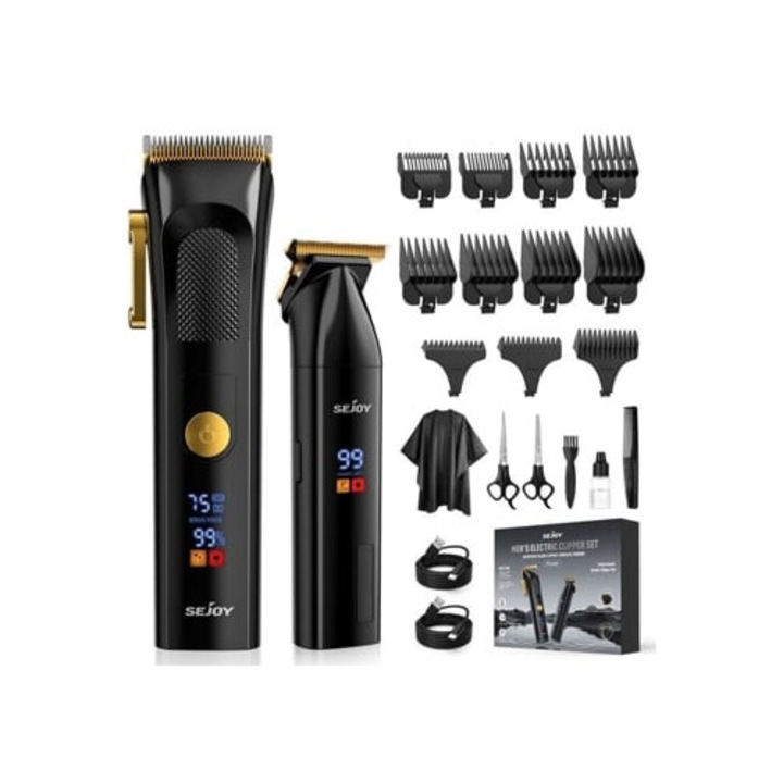 Aparat de tuns profesional pentru barbati, set de tuns cu lama T, fara fir, negru, Sejoy