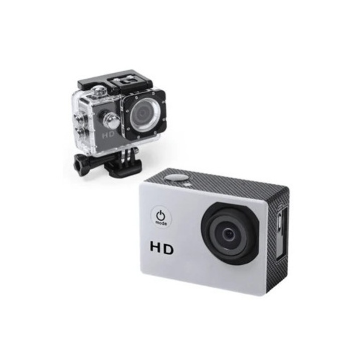 Екшън камера Full HD 1080p, водоустойчива, сива, комплект с аксесоари за монтаж