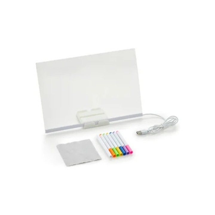 Tabla LED cu 7 markere colorate pentru mesaje si desene, set