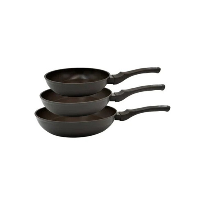 3 darabos alumínium serpenyő készlet, 20x24x28cm, tapadásmentes, barna színű