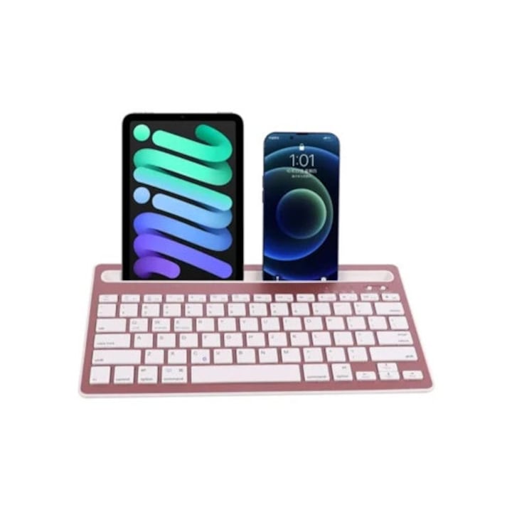 Tastatura wireless Bluetooth reincarcabila cu 2 canale, neagra, pentru mai multe dispozitive
