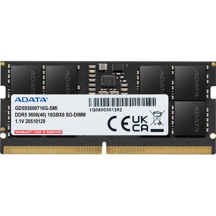 Memorie Notebook DDR5, ADATA, 16GB, 5600MHz, negru, Gold