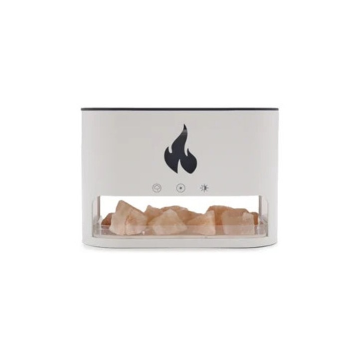 Párásító/Aromaterápiás készülék kristálysó lánghatással, fehér