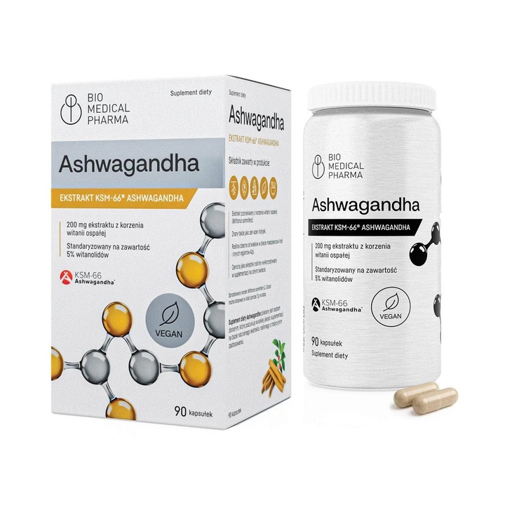 Supliment alimentar, Bio Medical Pharma, Ashwagandha KSM-66, 90 capsule, extract standardizat, 200mg