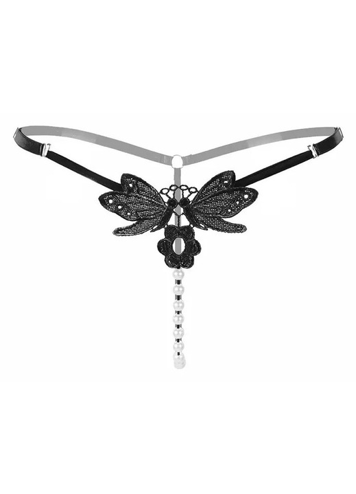 Szexi kivágott tangabugyi, gyöngyökkel kiegészítve LH2146 79074, Fekete