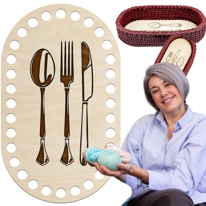 Fából készült alap evőeszköztartóhoz, SMX Design, ovális, 20x12 cm, gravírozással