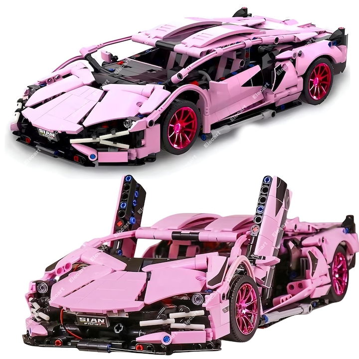 Lanborgini FK937 Roz 1:14 – Diorama de colectie cu motor, telecomanda si iluminare RGB in cadru de sticla