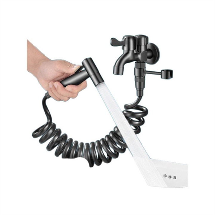 Többfunkciós csap zuhanyfejjel, 360 fokban forgatható, szürke, tömlővel és akasztóval