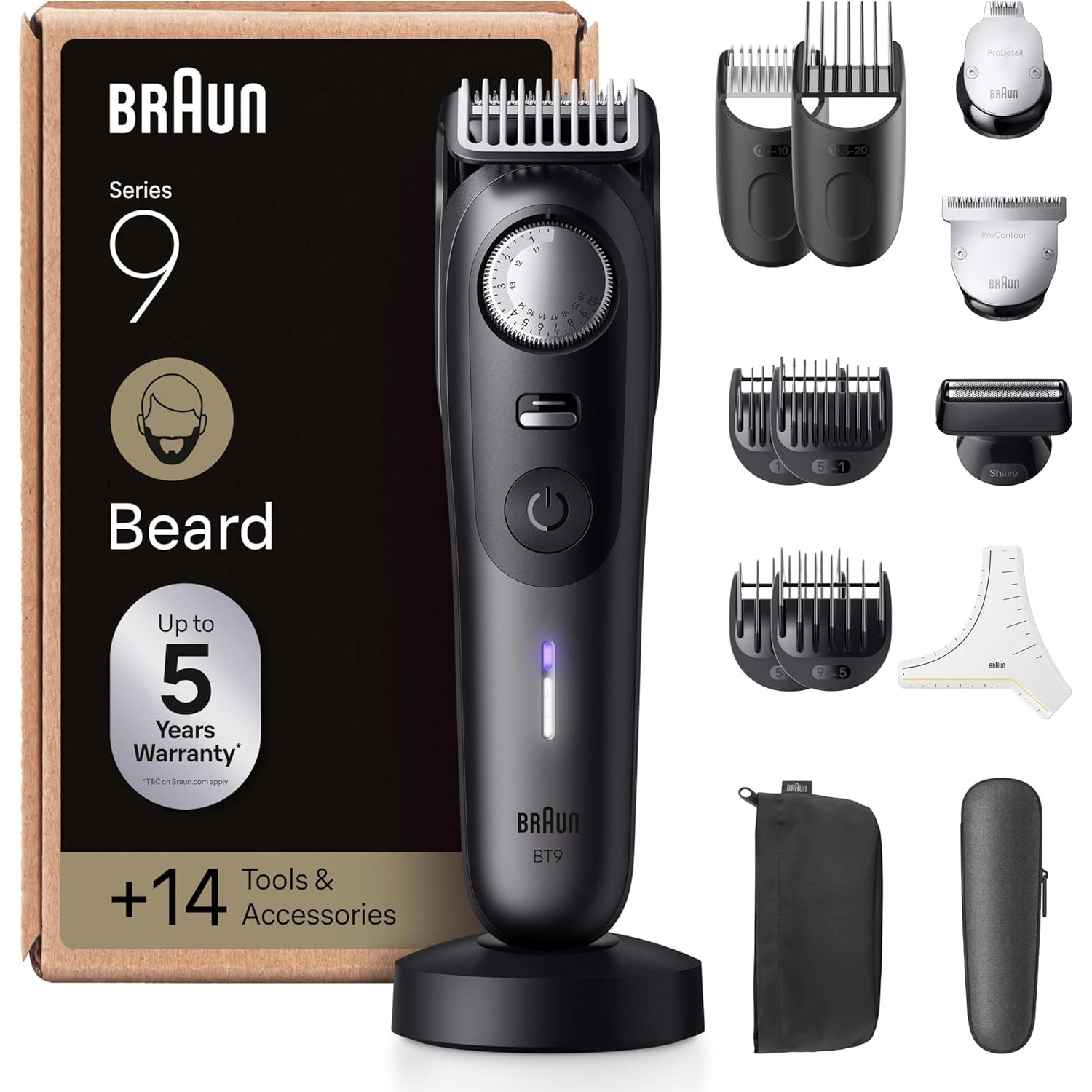 Trimmer facial Braun Series 9 BT9565, set 14 accesorii, titaniu