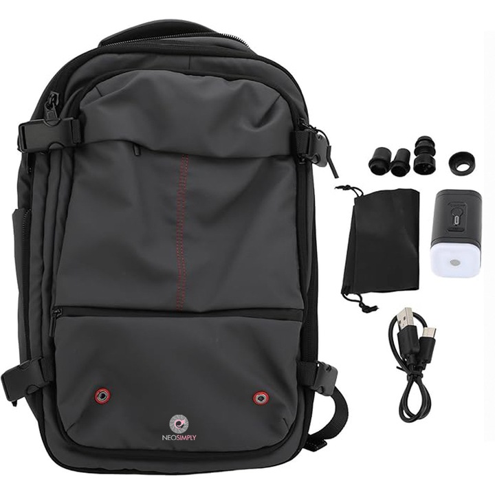 Rucsac Vidabil pentru Calatorii si Avion Premium Neosimply®, 49x32x20 cm, Compresie cu Vacum, Impermeabil, Anti-Furt, Capacitate Extensibila pana la 60L, Pompa Vid inclusa