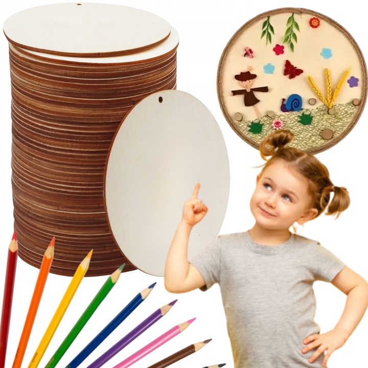 Set 100 Brelocuri din Lemn 5cm, SMX Design, Decoratiuni de Craciun, Grosime 3mm, Culoare Naturala